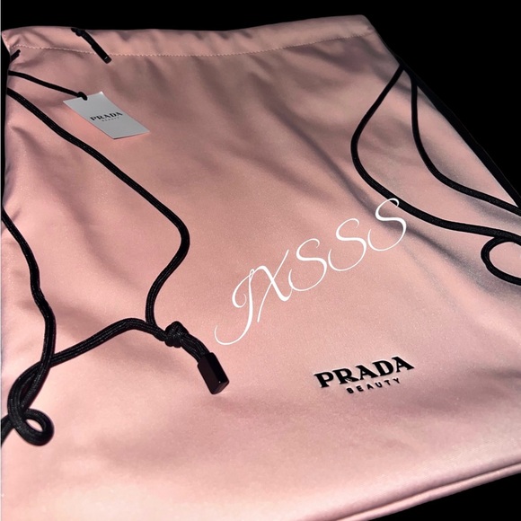 Baby-Pink/Black Reversible Prada Beauty (Satin-Lined) Drawstring Backpack - Picture 3 of 16